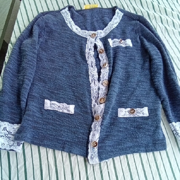 Womans L Aleesa W. Collection Blue Lace Trim Cardigan - Picture 1 of 7